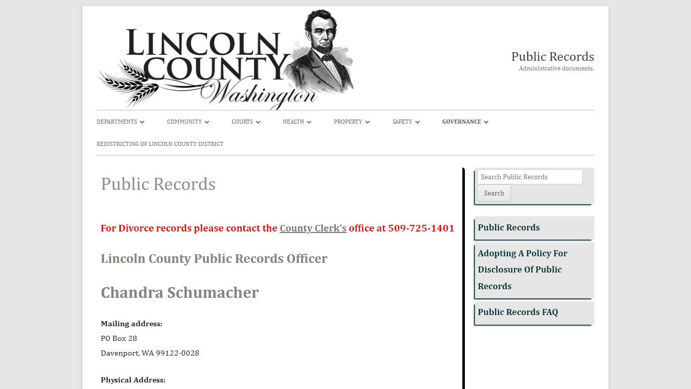 Public Records – Administrative documents. - Lincoln County, Washington