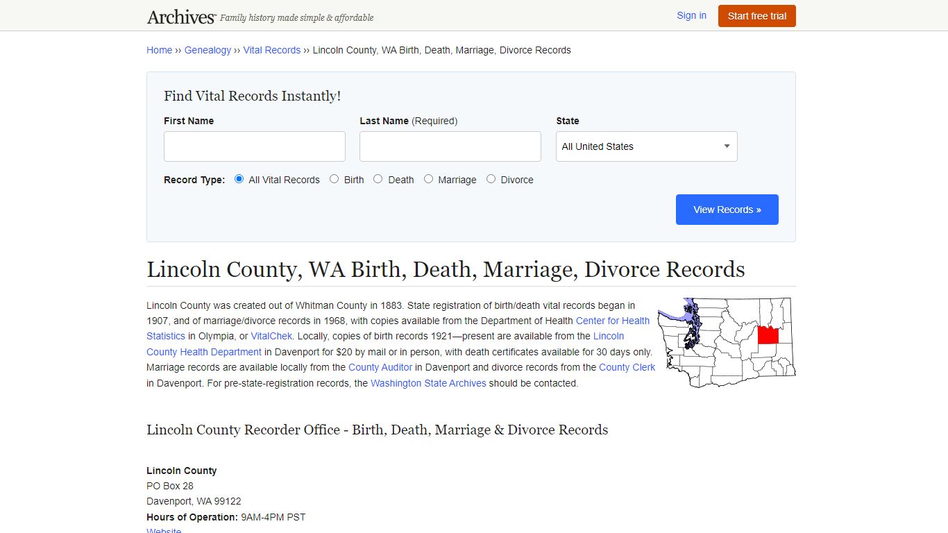 Lincoln County, WA Birth, Death, Marriage, Divorce Records - Archives.com
