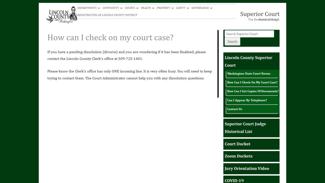 How can I check on my court case? - Lincoln County, Washington