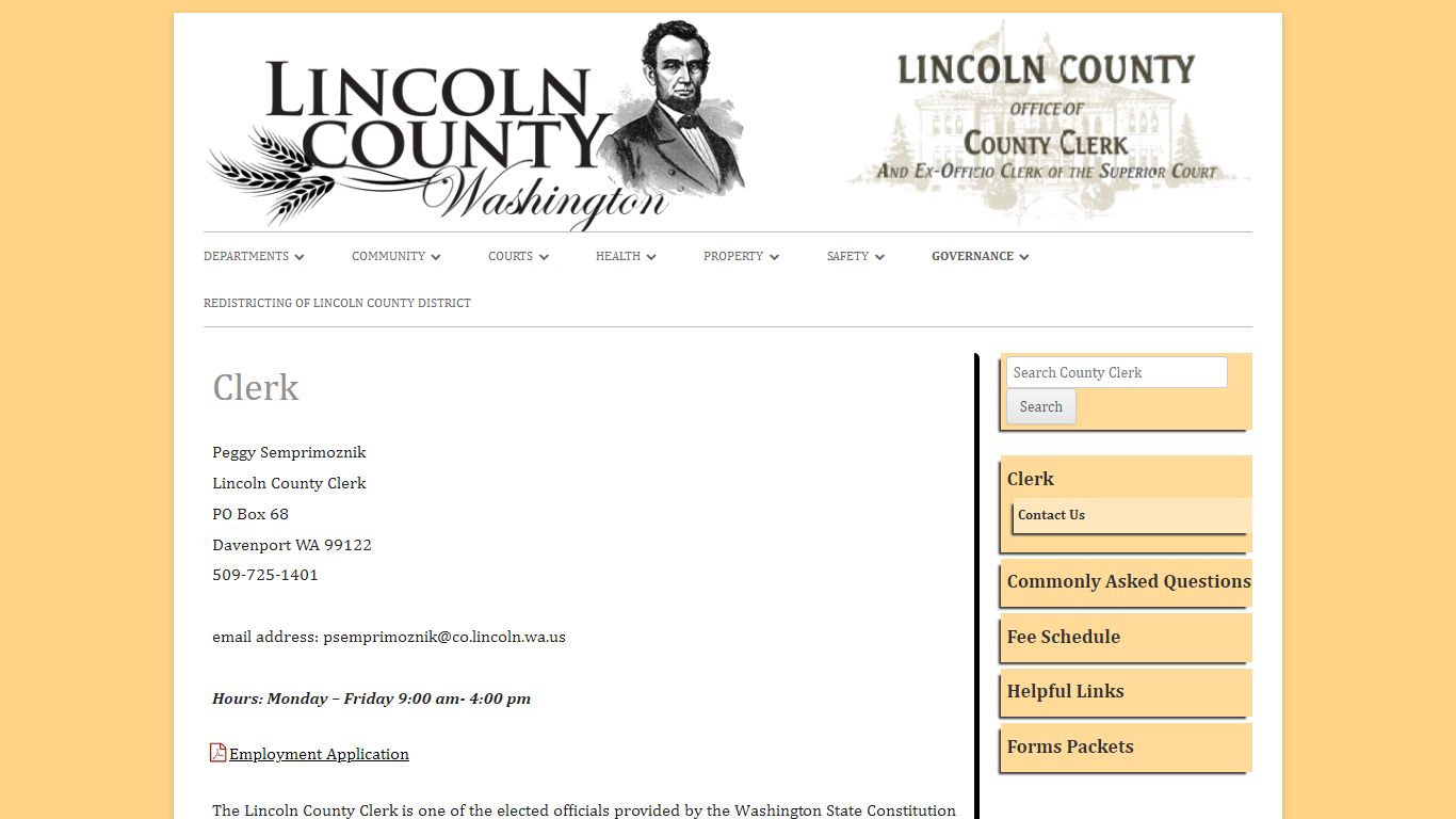 County Clerk – Clerk and ex-officio clerk for superior court